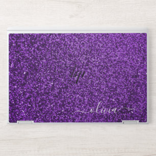 Elegant monogram dark purple glitter Laptop skin