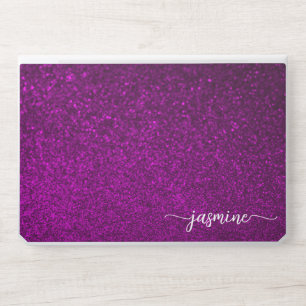 Elegant monogram dark purple glitter Laptop skin