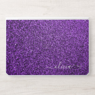 Elegant monogram dark purple glitter Laptop skin