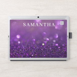 Elegant monogram dark purple glitter Laptop skin