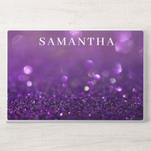 Elegant monogram dark purple glitter Laptop skin