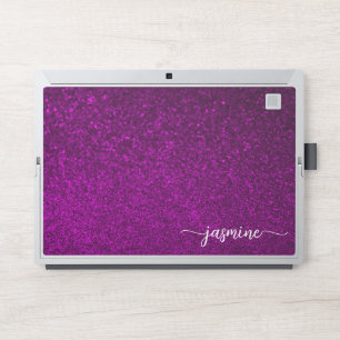 Elegant monogram dark purple glitter Laptop skin