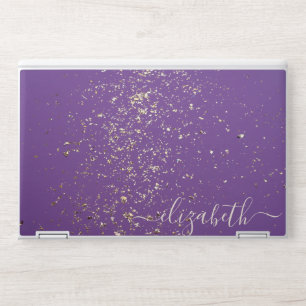 Elegant monogram dark purple glitter Laptop skin
