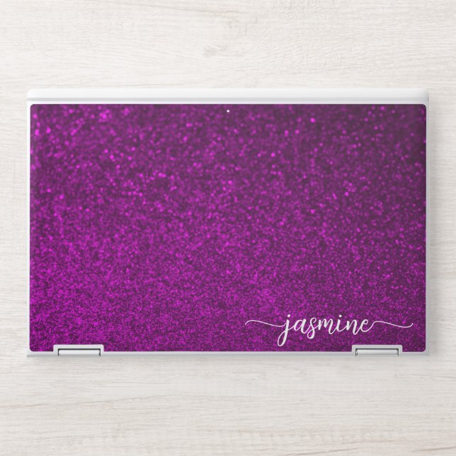 Elegant monogram dark purple glitter Laptop skin (Front)