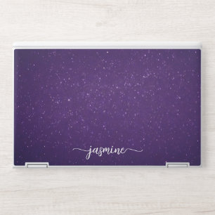 Elegant monogram dark purple glitter Laptop skin