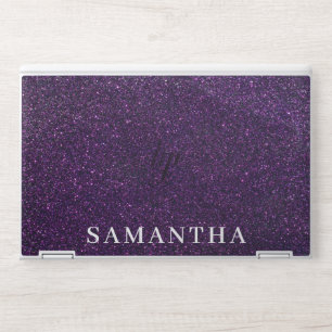 Elegant monogram dark purple glitter Laptop skin