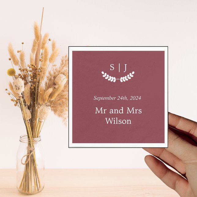 Elegant Monogram Dark Red Jewel Tone Dinner  Napkins (Creator Uploaded)