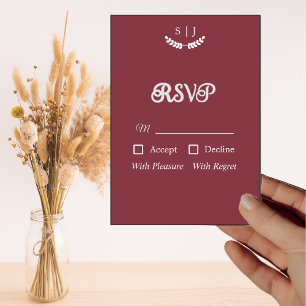 Elegant Monogram Dark Red Jewel Tone RSVP Card