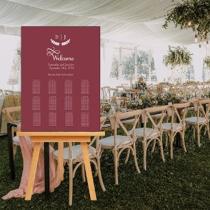 Elegant Monogram Dark Red Jewel Tone Seating Chart Foam Board