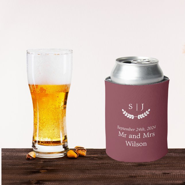 Elegant Monogram Dark Red Jewel Tone Wedding  Can Cooler (Creator Uploaded)