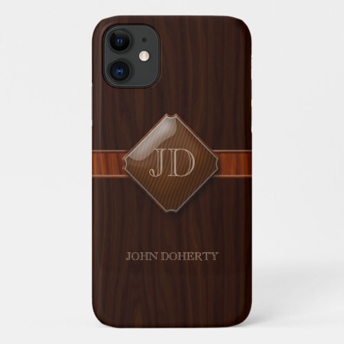 Elegant Monogram  Dark Wood iPhone 11 Case