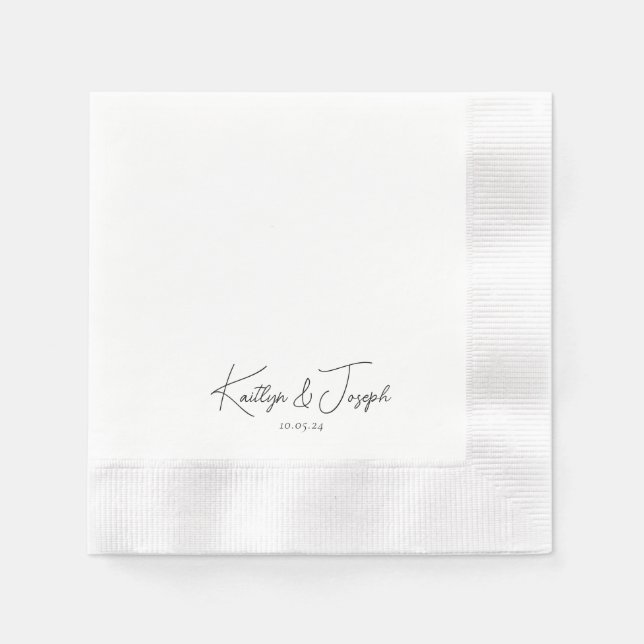 Elegant Monogram Date Modern Typography Wedding Napkins (Front)