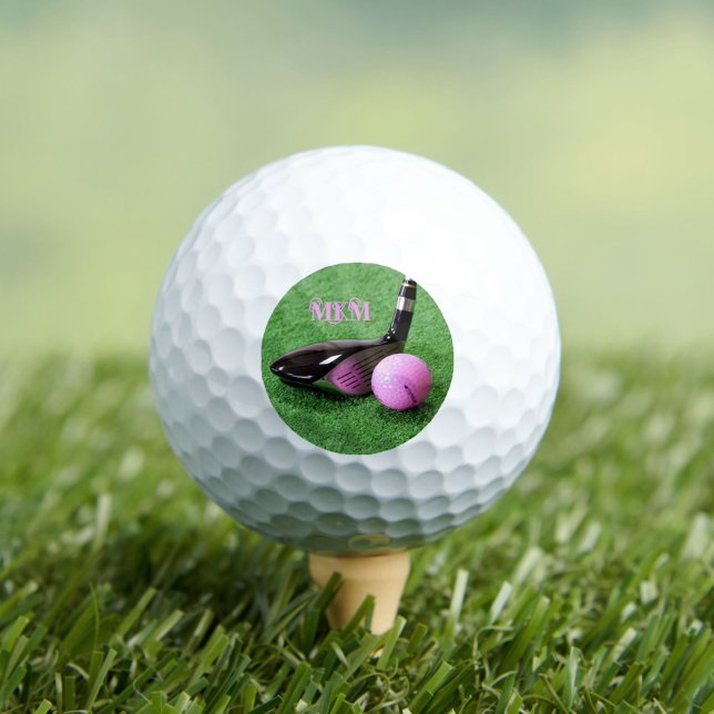 Elegant Monogram Decorative Script Pink Golf Ball (Creator Uploaded)