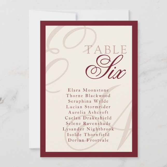 Elegant Monogram Deep red Table Seating Chart Invitation (Front)