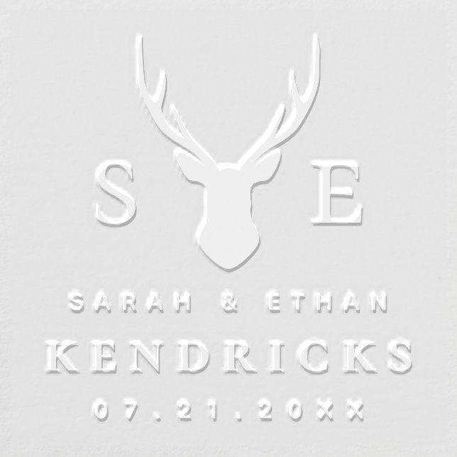 Elegant Monogram Deer Antler Couple Wedding Date Embosser (Design)