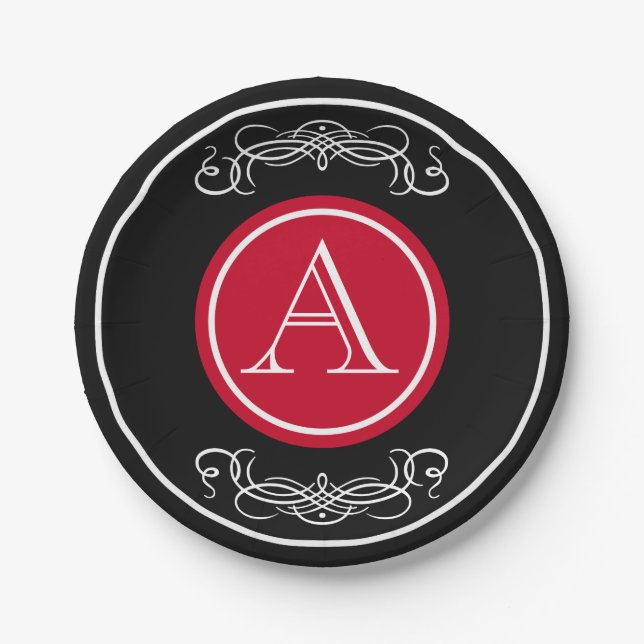 Elegant monogram design paper plates (Front)