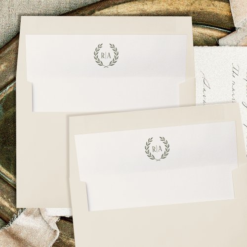 Elegant Monogram Design Sage Green Wedding Envelope Liner