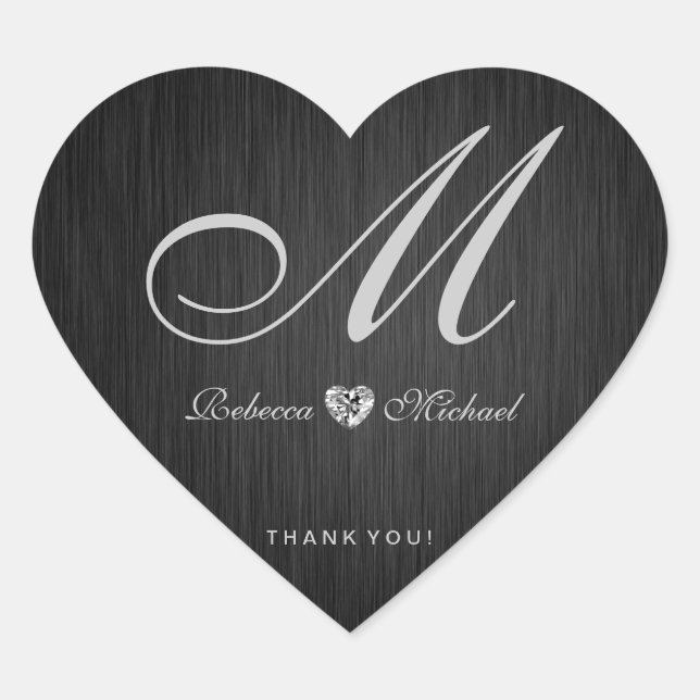Elegant Monogram Diamond Themed Thank You Sticker (Front)