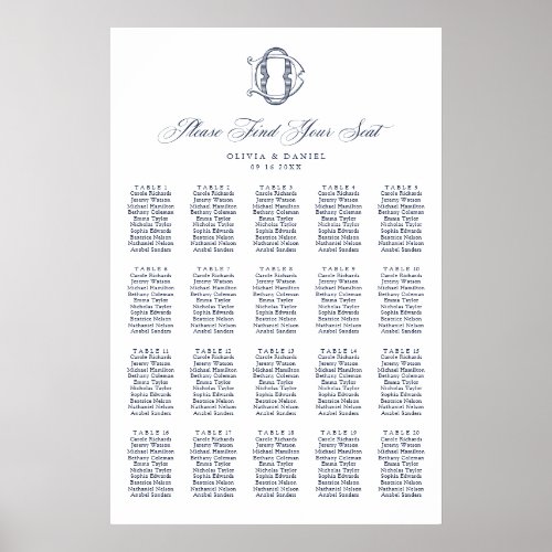 Elegant Monogram DO 20 Table Wedding Seating Chart