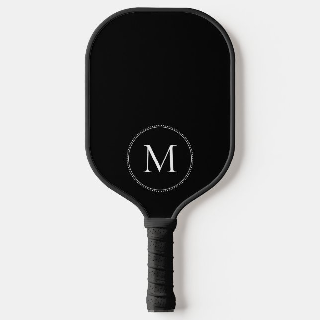 Elegant Monogram Dotted Border Black Pickleball Paddle (Front)