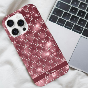 Elegant Monogram Dusky Rose Sparkle iPhone 16 Pro Case