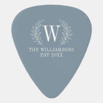 Elegant Monogram Dusty Blue Family Name Guitar Pick