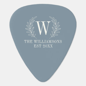 Elegant Monogram Dusty Blue Family Name Guitar Pick
