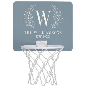 Elegant Monogram Dusty Blue Family Name Mini Basketball Hoop