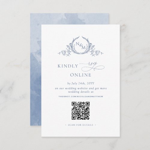 Elegant Monogram Dusty Blue RSVP Online QR Code  Enclosure Card