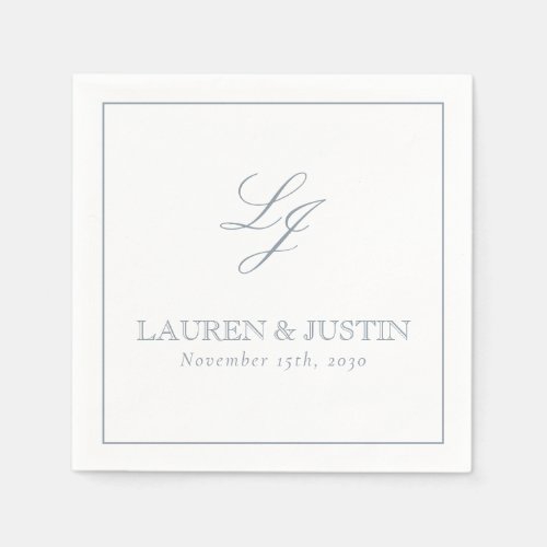 Elegant Monogram Dusty Blue Simple Script Wedding Napkins