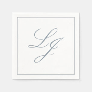 Elegant Monogram Dusty Blue Simple Script Wedding Napkins