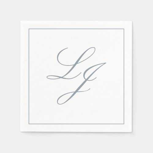 Elegant Monogram Dusty Blue Simple Script Wedding Napkins