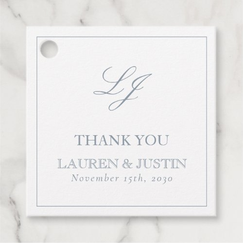 Elegant Monogram Dusty Blue Thank You Wedding  Favor Tags