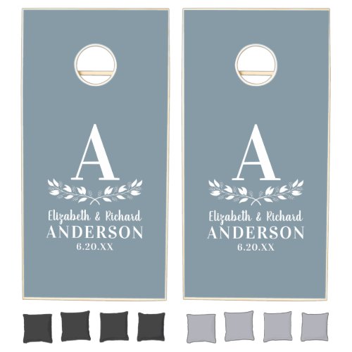 Elegant Monogram Dusty Blue Wedding Cornhole Set