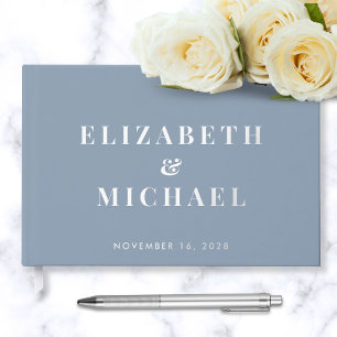 Elegant Monogram Dusty Blue Wedding Foil Guest Book