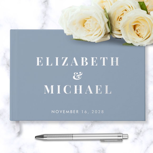 Elegant Monogram Dusty Blue Wedding Foil Guest Book (Creator Uploaded)