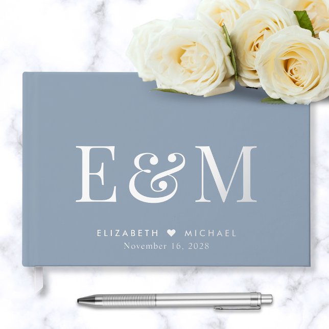 Elegant Monogram Dusty Blue Wedding Foil Guest Book (Creator Uploaded)