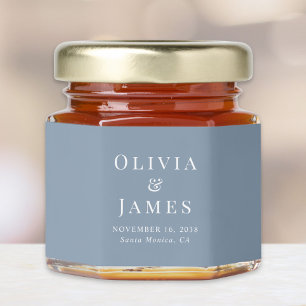 Elegant Monogram Dusty Blue Wedding Honey Jar Favors