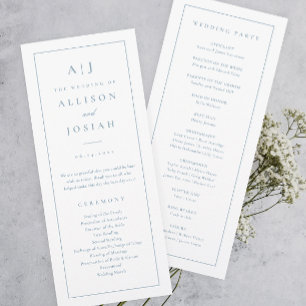 Elegant Monogram Dusty Blue Wedding Program