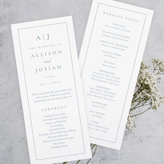 Elegant Monogram Dusty Blue Wedding Program (Elegant and Classic Monogram Dusty Blue Wedding Program.)