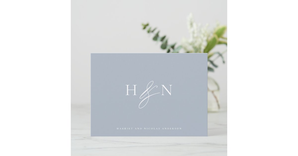 Elegant Monogram Dusty Blue Wedding Thank You Card | Zazzle