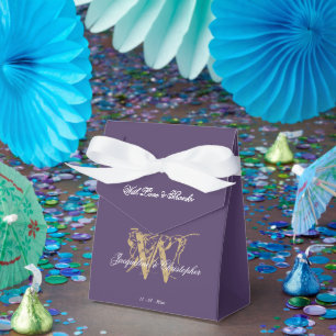 Elegant Monogram Dusty Purple Gold Wedding Favor Boxes