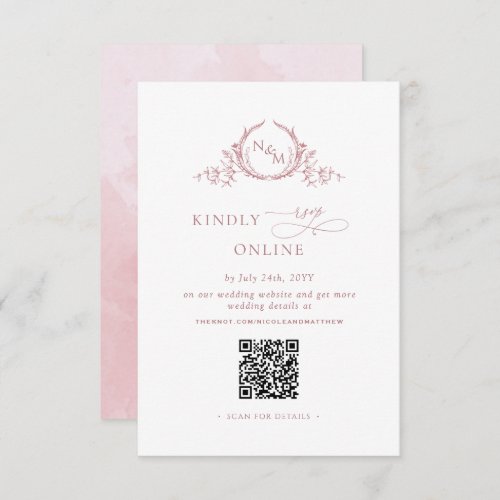 Elegant Monogram Dusty Rose RSVP Online QR Code  Enclosure Card