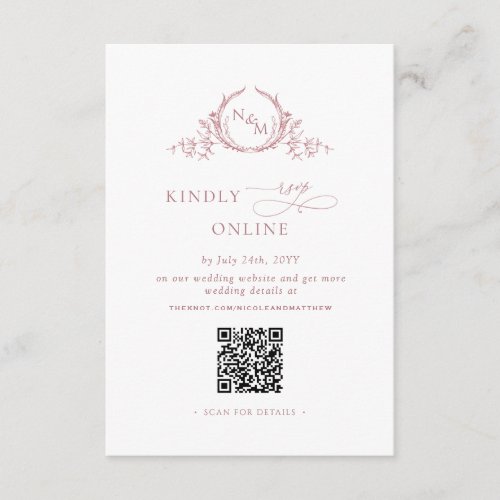 Elegant Monogram Dusty Rose RSVP Online QR Code  Enclosure Card