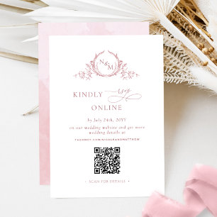 Elegant Monogram Dusty Rose RSVP Online QR Code Enclosure Card