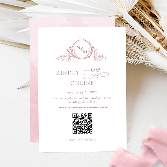 Elegant Monogram Dusty Rose RSVP Online QR Code  Enclosure Card (Creator Uploaded)
