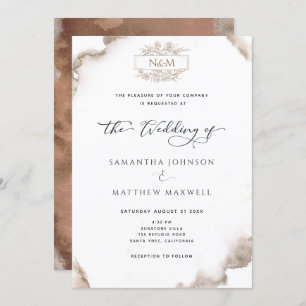 Elegant Monogram, Earthy Tones Watercolor, Wedding Invitation