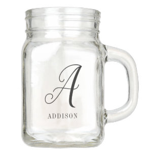 Elegant Monogram EDITABLE COLOR Personalized Mason Jar