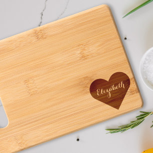 Elegant Monogram Engraved Heart Bamboo Charcuterie Cutting Board