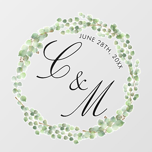 Elegant Monogram Eucalyptus Wedding  Floor Decals (Front)